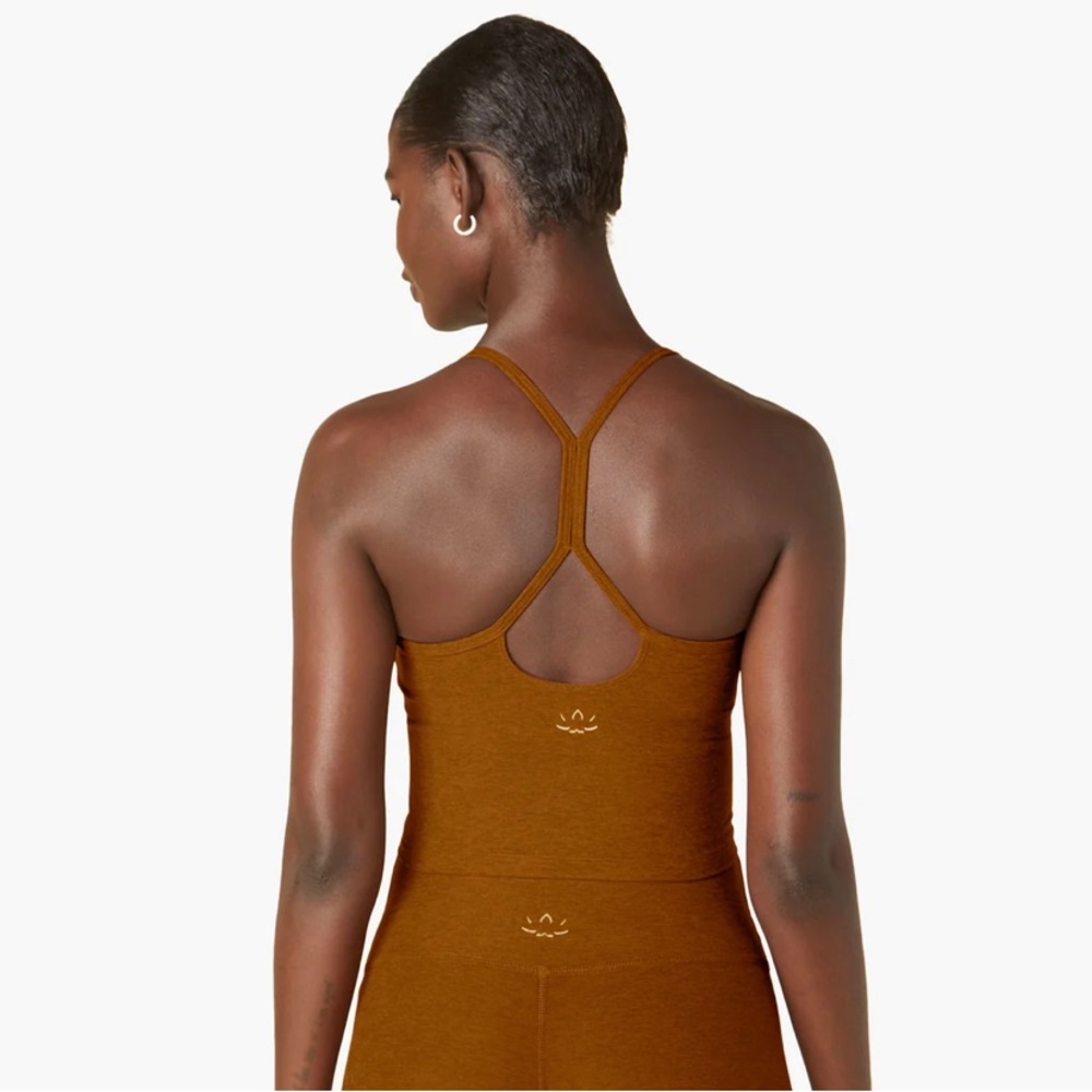 Beyond Yoga Spacedye Slim Racerback Cropped Tank in Clove Brown Heather